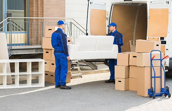 Movers loading heavy items into a truck, showcasing secure transport for challenging items.
